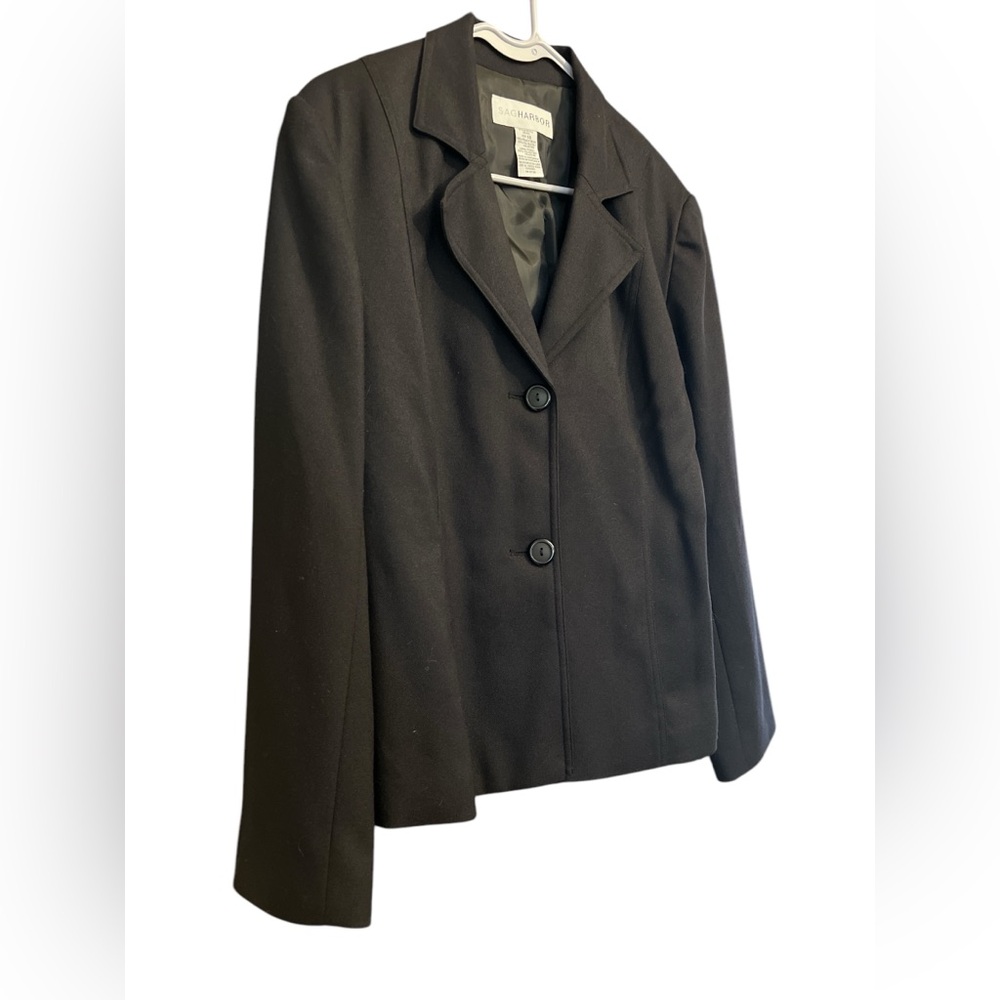 Sag Harbor Women’s Blazer Jacket Size 14 Missy Black Worstelon NWT Button Down